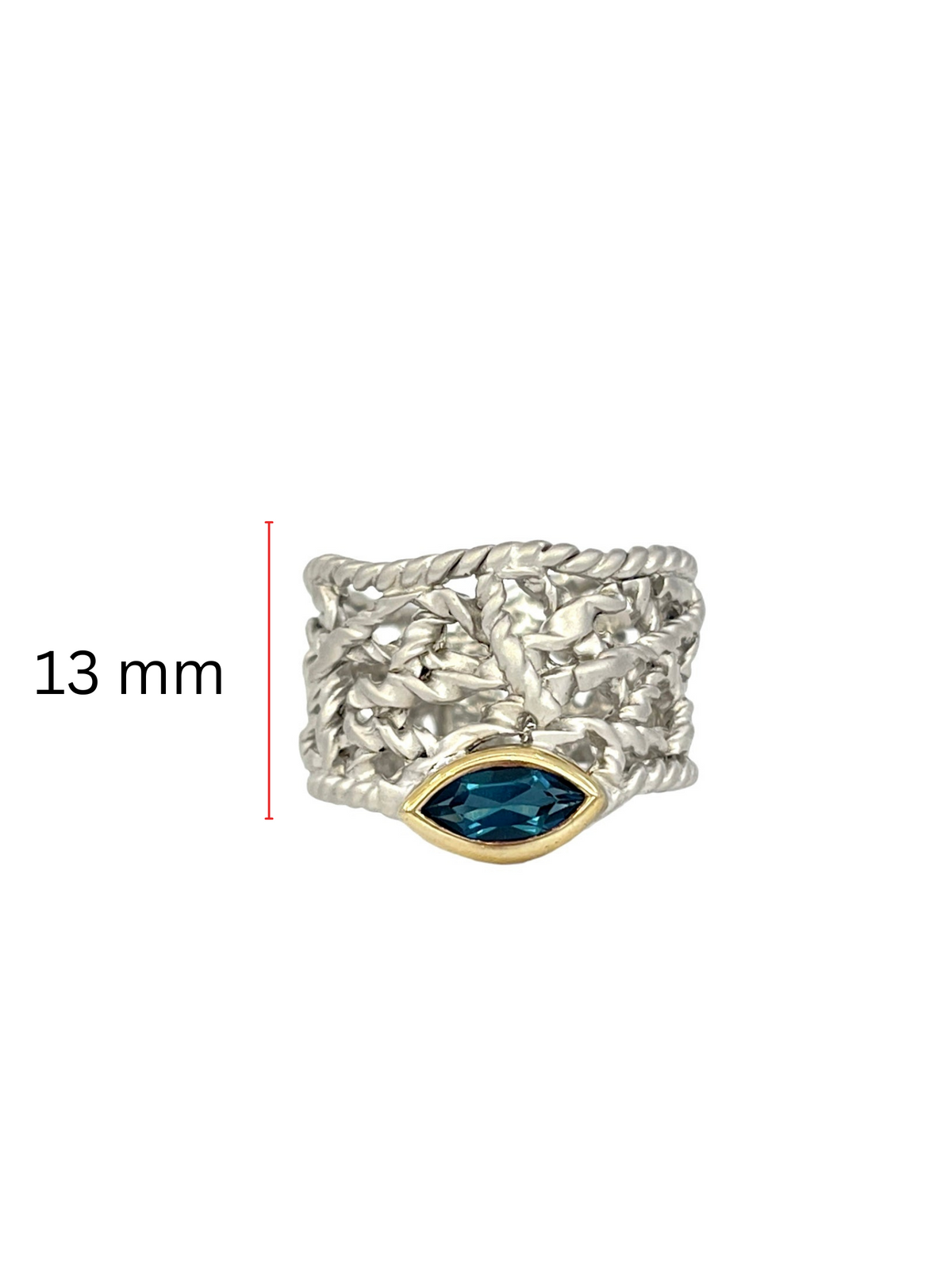 Sterling Silver &amp; 18K Yellow Gold Plated London Blue Topaz Ring, size 7