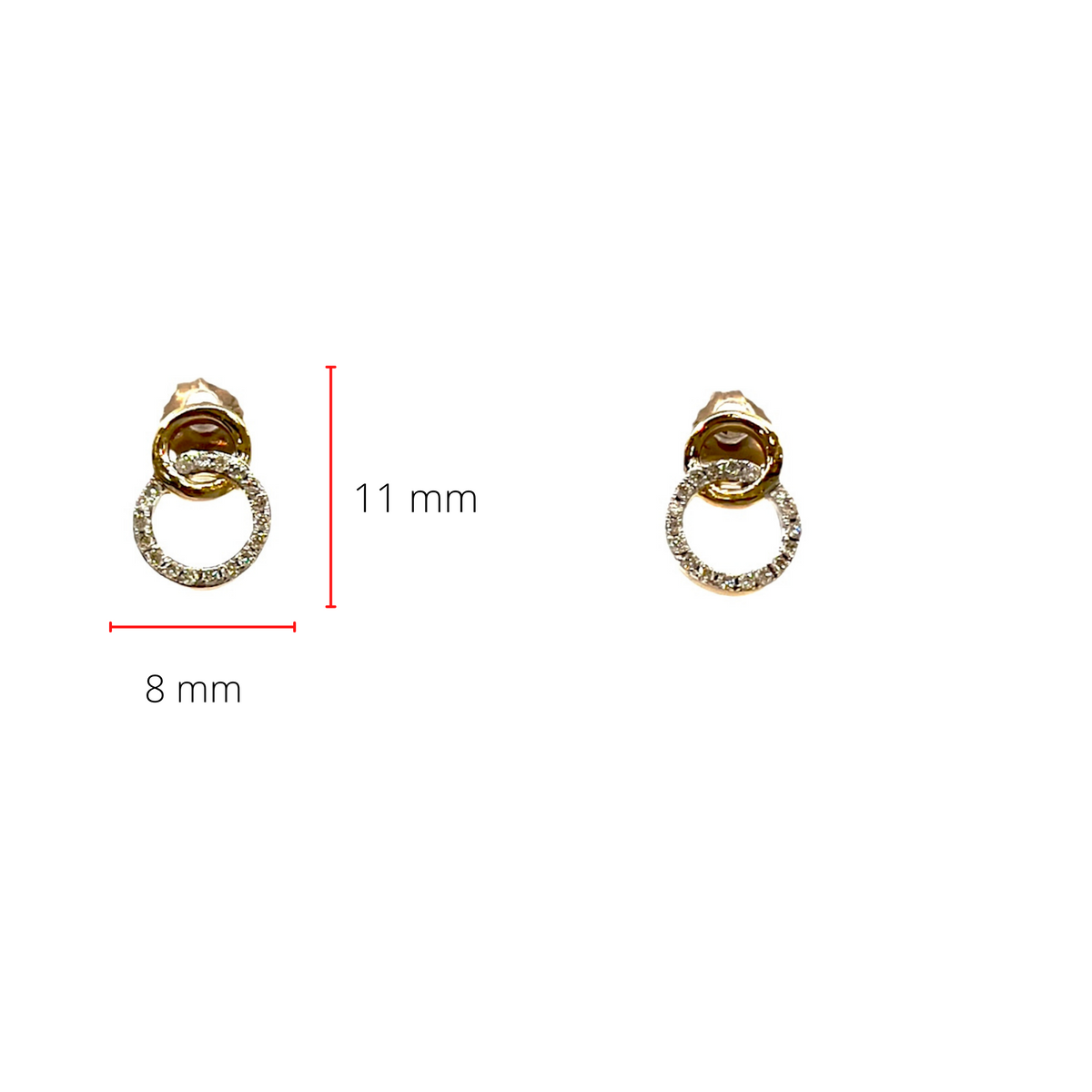 10K Yellow Gold Diamond Infinity / Circle Stud Earrings 0.14cttw