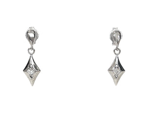 Aretes colgantes de diamantes de 0,06 quilates en oro blanco de 10 quilates