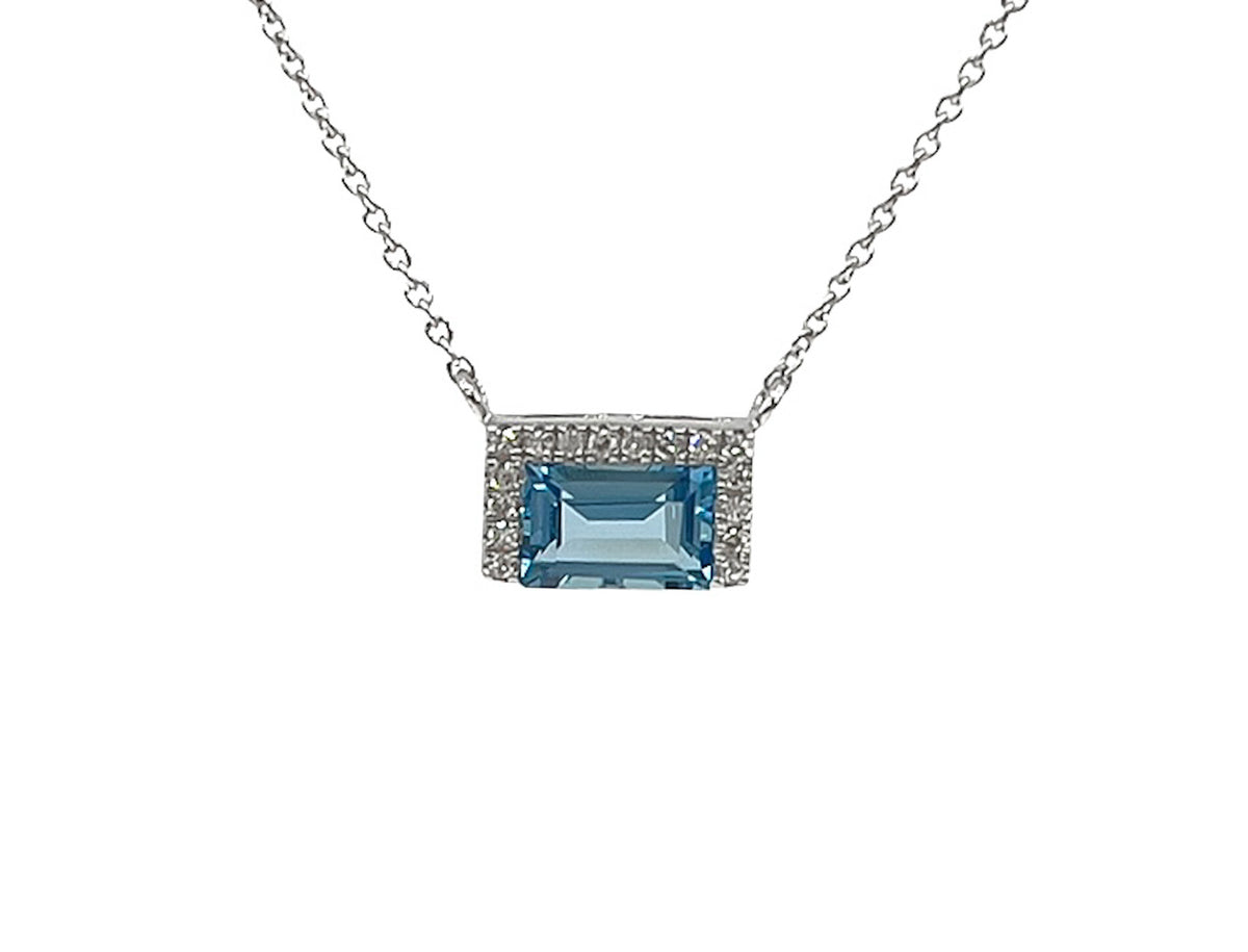 Collar de oro blanco de 14 quilates con topacio azul de 0,62 quilates y diamantes de 0,04 quilates - 18 pulgadas