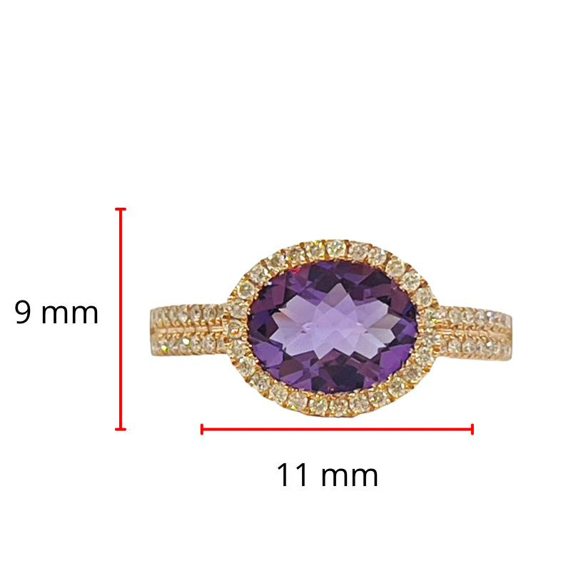 14K Rose Gold 1.61cttw Amethyst and 0.30cttw Diamond Ring, size 6