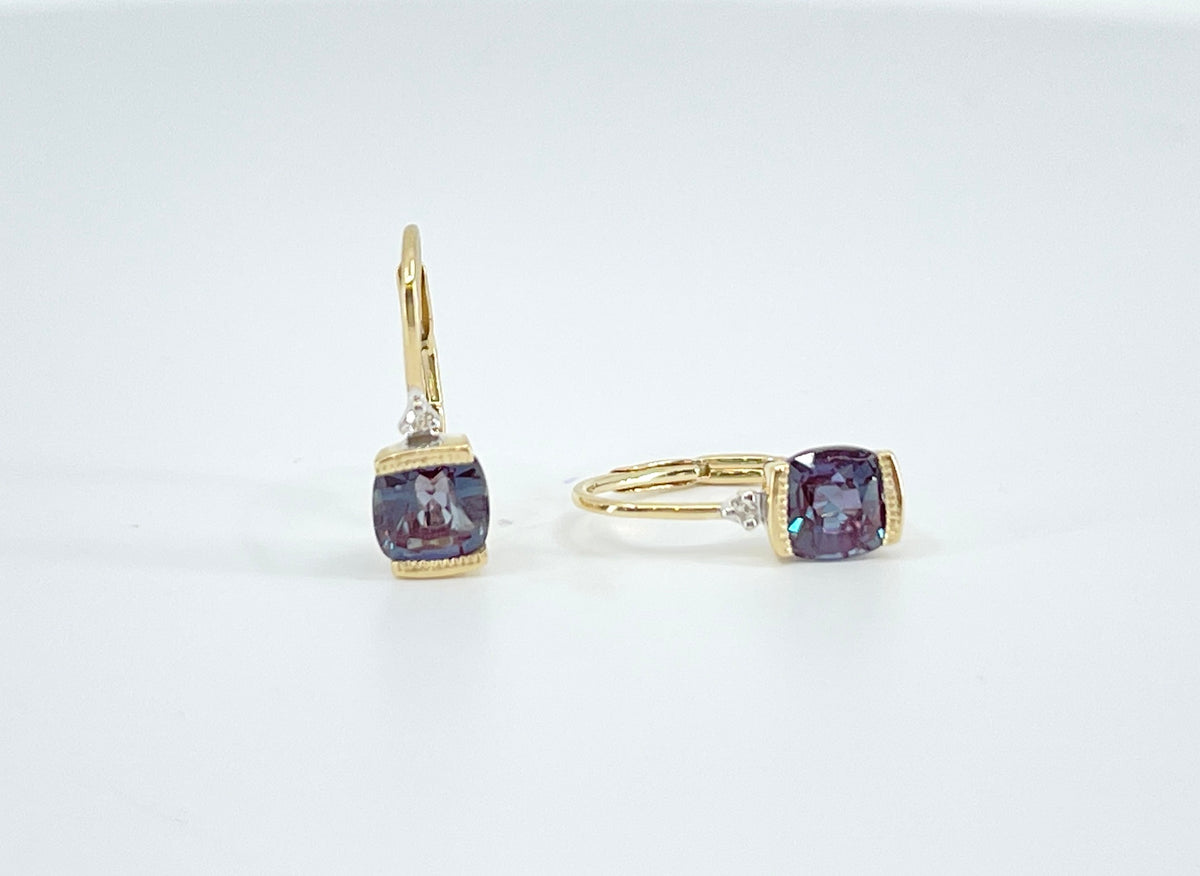 Created Alexandrite and Diamond Earrings