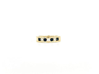 Anillo/banda de oro amarillo de 10 quilates con zafiros auténticos de 0,28 quilates y diamantes de 0,18 quilates, tamaño 6,5