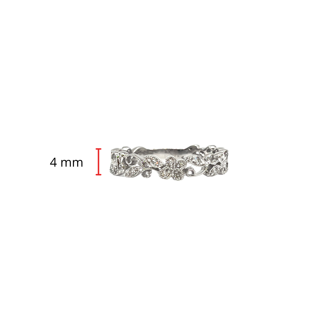 14K White Gold Butterfly  0.15cttw Diamond Band - Size 6.5