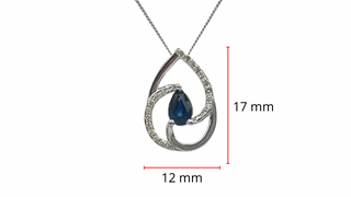 Colgante de oro blanco de 10 quilates con zafiro auténtico de 0,60 quilates y diamante de 0,10 quilates, 18"