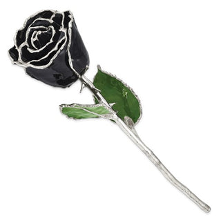 Rosa real recortada en plata bañada en laca negra