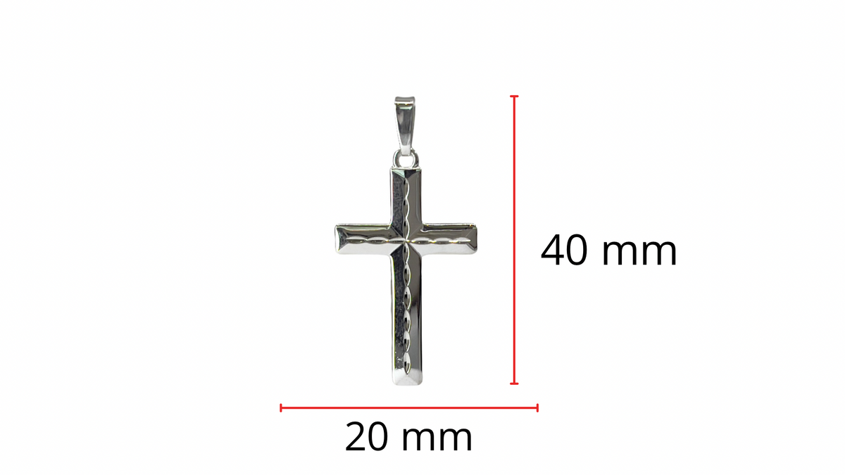 925 Sterling Silver High Polish Dash Design Cross Pendant - 40mm x 20mm