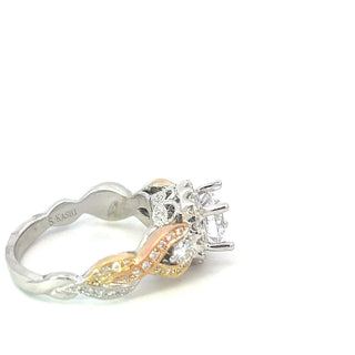 14K Tri Tone Round Brilliant Cut Diamond Ring