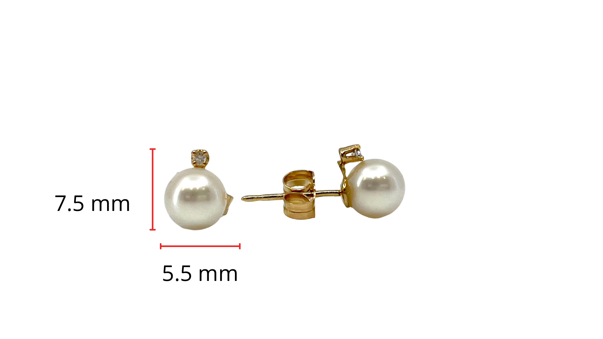 14K Yellow Gold 5.5-6mm Cultured Pearl and 0.02cttw Diamond Earrings with Butterfly Backs