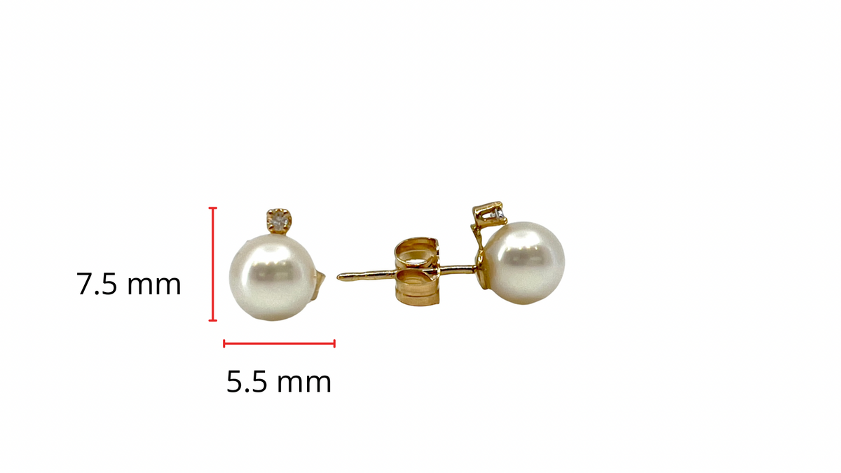 14K Yellow Gold 5.5-6mm Cultured Pearl and 0.02cttw Diamond Earrings with Butterfly Backs