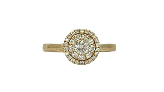 Anillo de diamantes con halo de talla brillante redonda de 0,46 quilates en oro amarillo de 14 quilates