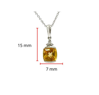 Colgante de oro blanco de 10 quilates con citrino de talla cojín de 1,00 quilates y diamante de 0,007 quilates, 18"