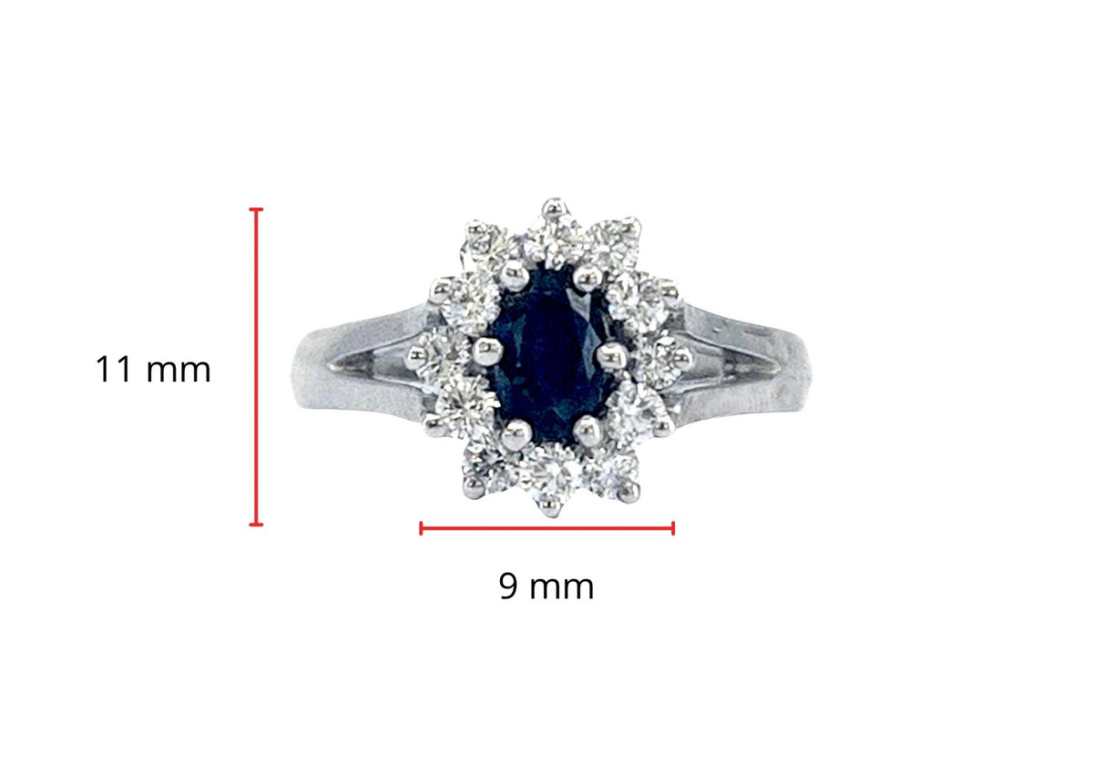 14K White Gold 0.60cttw Genuine Oval Cut Sapphire and 0.40cttw Diamond Ring, size 6.5