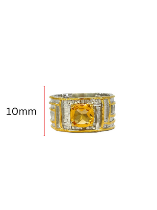 Anillo de citrino de 1,40 quilates chapado en plata y oro amarillo de 18 quilates, talla 7