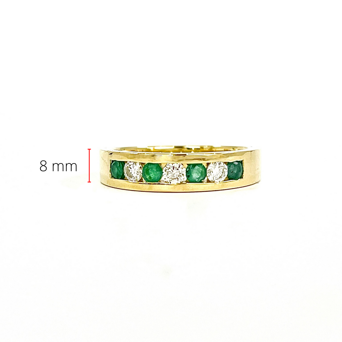 10K Yellow Gold 0.25cttw Genuine Emerald &amp; 0.18cttw Diamond Channel Set Ring / Band, size 6.5