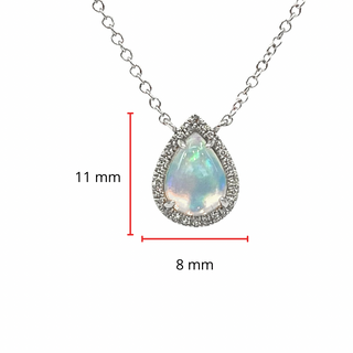 Collar de oro blanco de 14 quilates con ópalo de 0,76 quilates y halo de diamantes de 0,06 quilates, 18 pulgadas