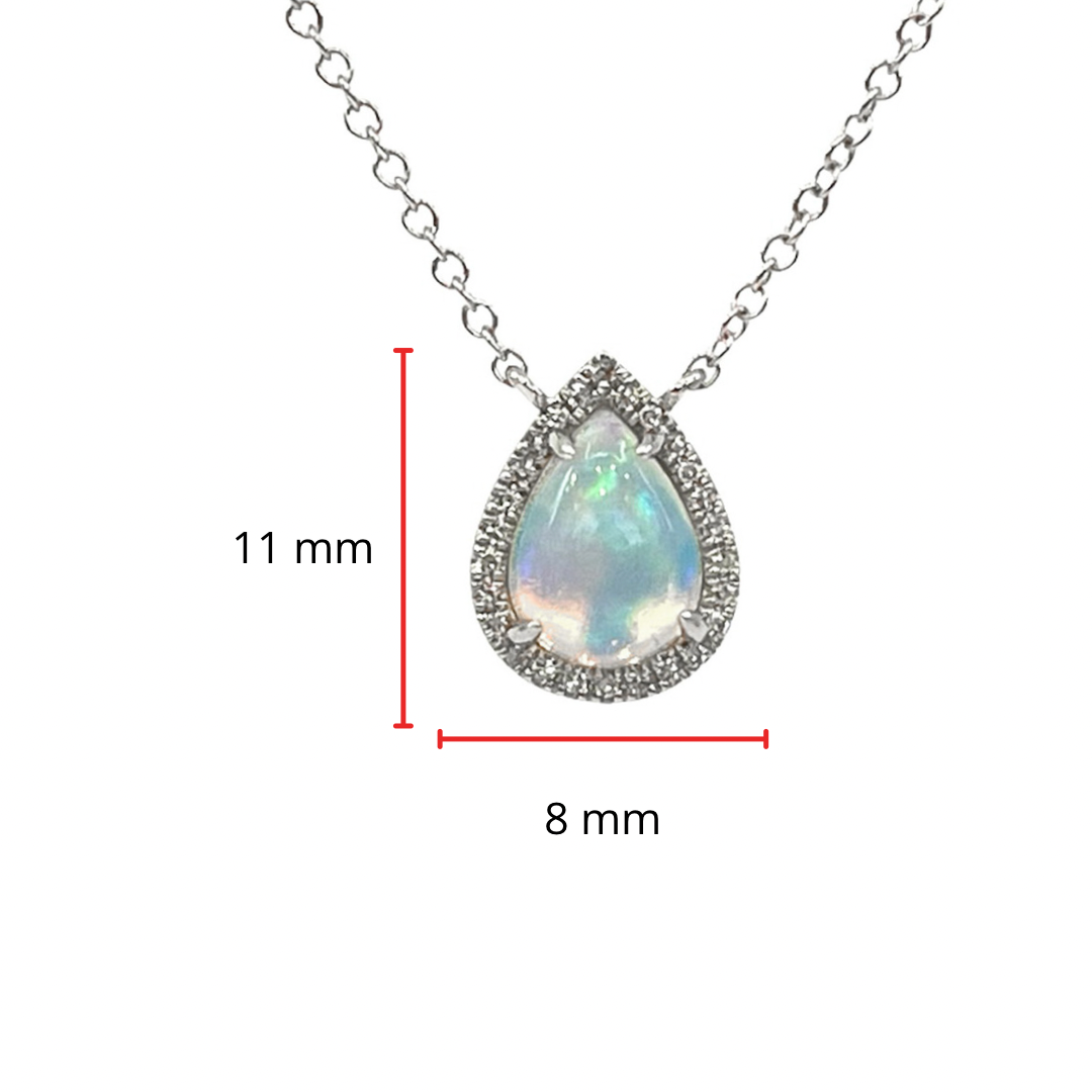 14K White Gold 0.76cttw Opal and 0.06cttw Diamond Halo Necklace, 18 Inches