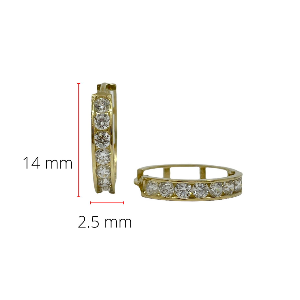 14K Yellow Gold Cubic Zirconia Huggies - 14mm