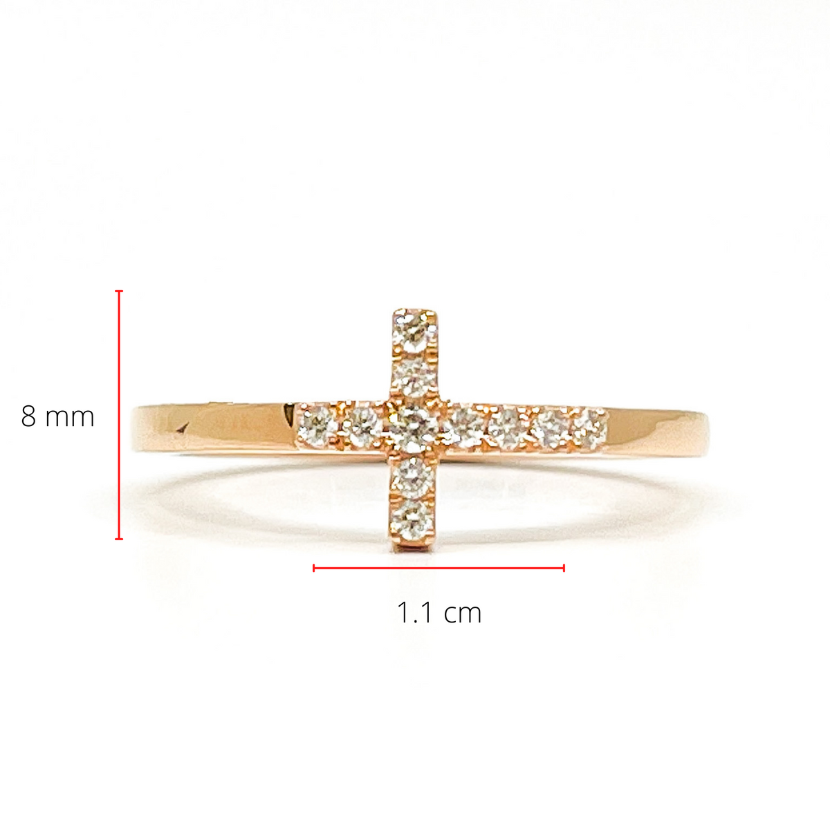 Anillo de diamantes de 0,17 quilates con cruz en oro rosa de 14 quilates, tamaño 6,5