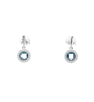 Pendientes de halo de color blanco y aguamarina con circonita cúbica de plata 925