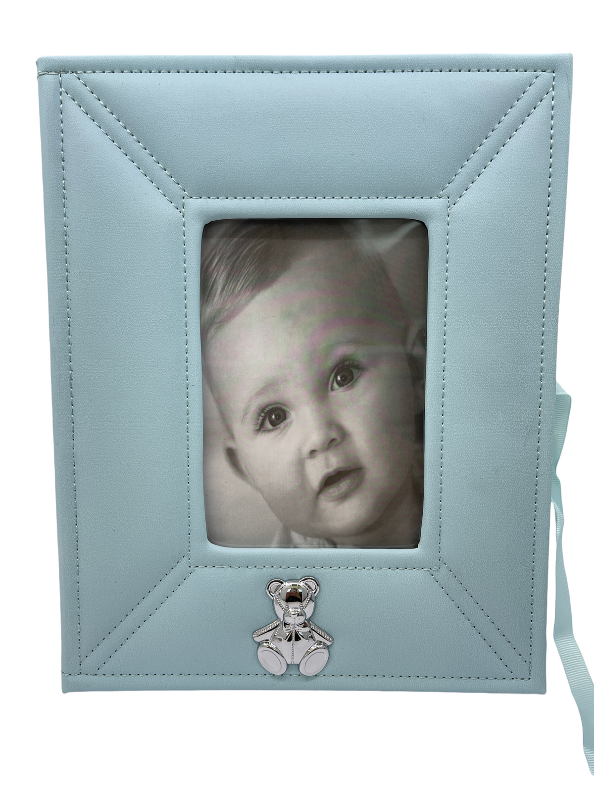 Caja de recuerdos para bebé con ventana de 5x7 azul