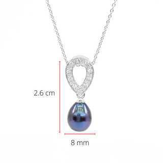 Collar de plata con perlas negras de agua dulce y circonita cúbica de 18"
