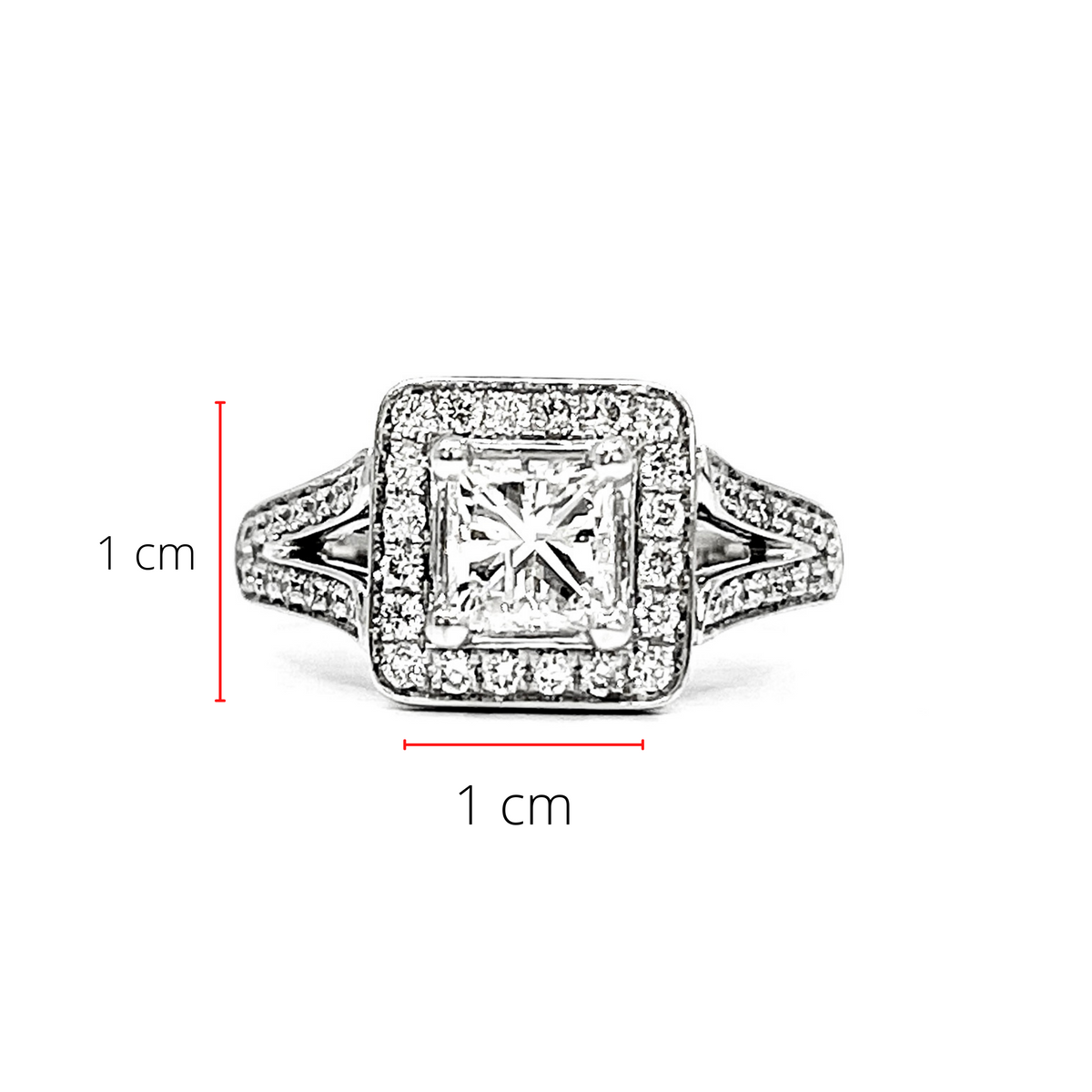 14K White Gold 1.27cttw Princess Cut Diamond Halo Engagement Ring, size 6