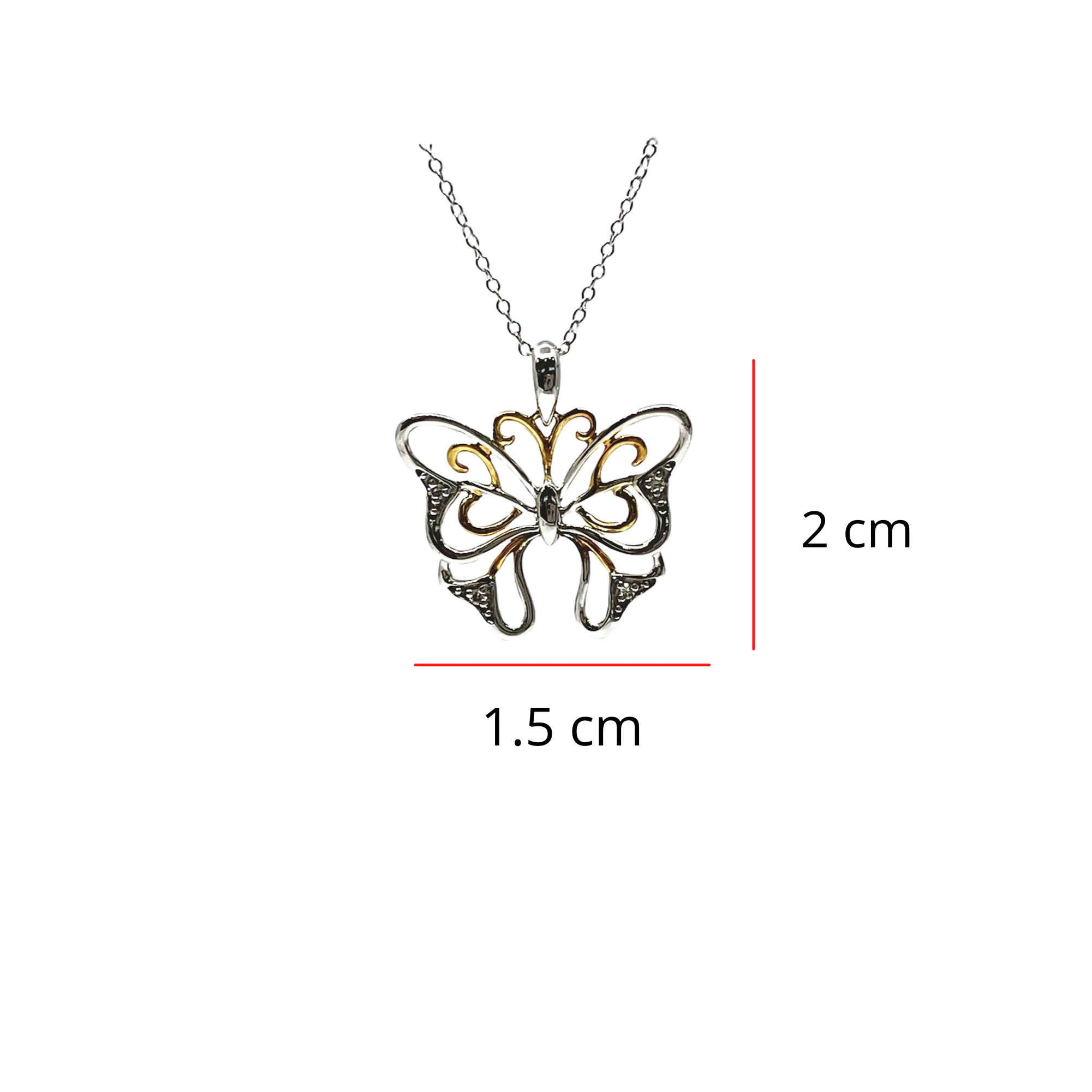 10K 2 Tone Gold 0.02cttw Diamond Butterfly Pendant, 18"
