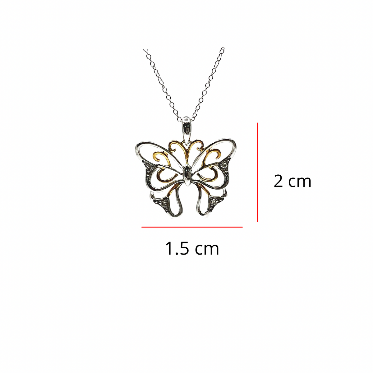 Colgante de mariposa con diamantes de 0,02 quilates en oro de 10 quilates en dos tonos, 18&quot;