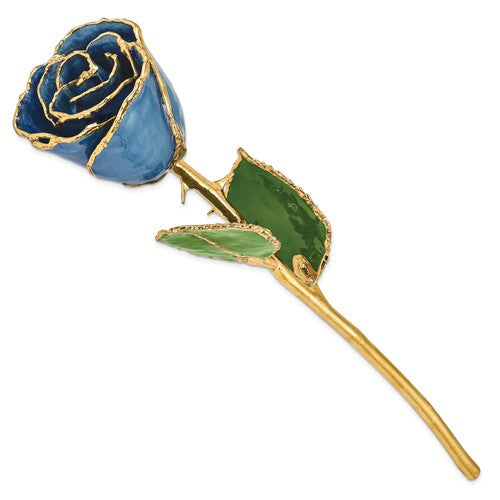 24K Lacquer Dipped Gold Trimmed Navy Pearl Real Rose