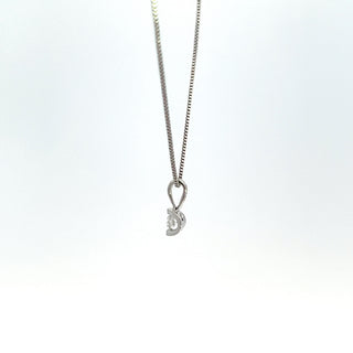 10K White Gold 0.04 cttw Diamond Solitaire Mezza Luna Pendant, 18"