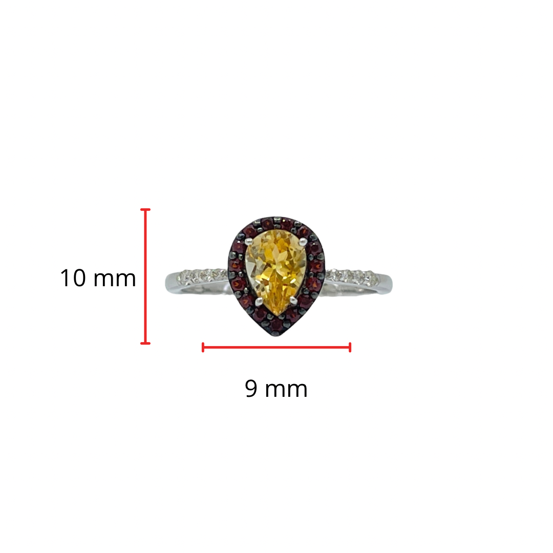 10K White Gold Citrine, Garnet and Diamond Ring, size 7