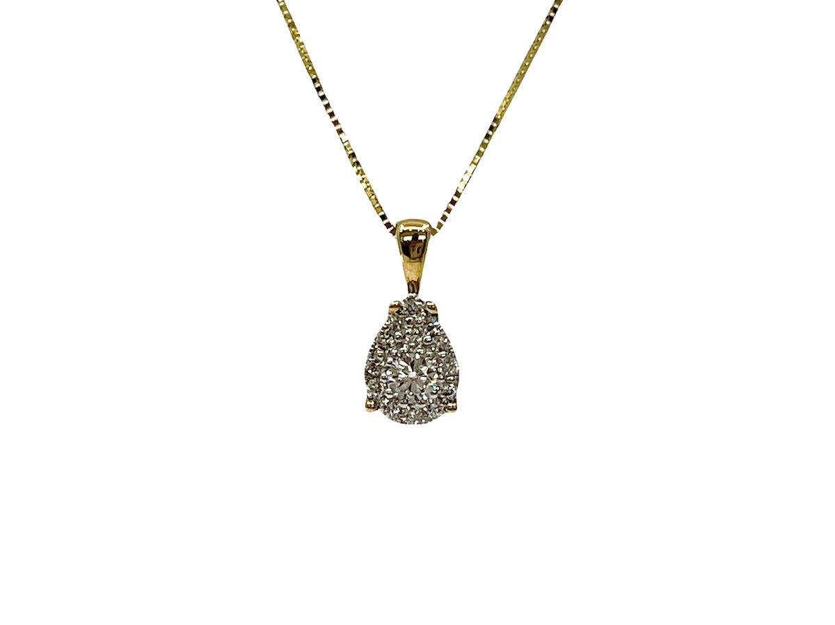 10K Two Tone Yellow and White Gold 0.222cttw Diamond Cluster Pear Shaped Necklace - 18 Inches