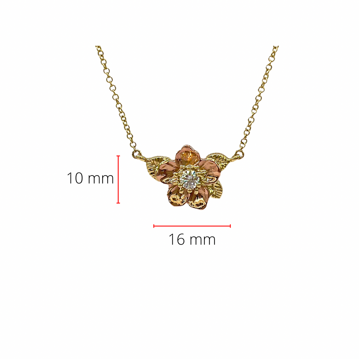 14K Rose and Yellow Gold Alberta Wild Rose 0.14cttw Canadian Diamond Necklace - 18&quot;