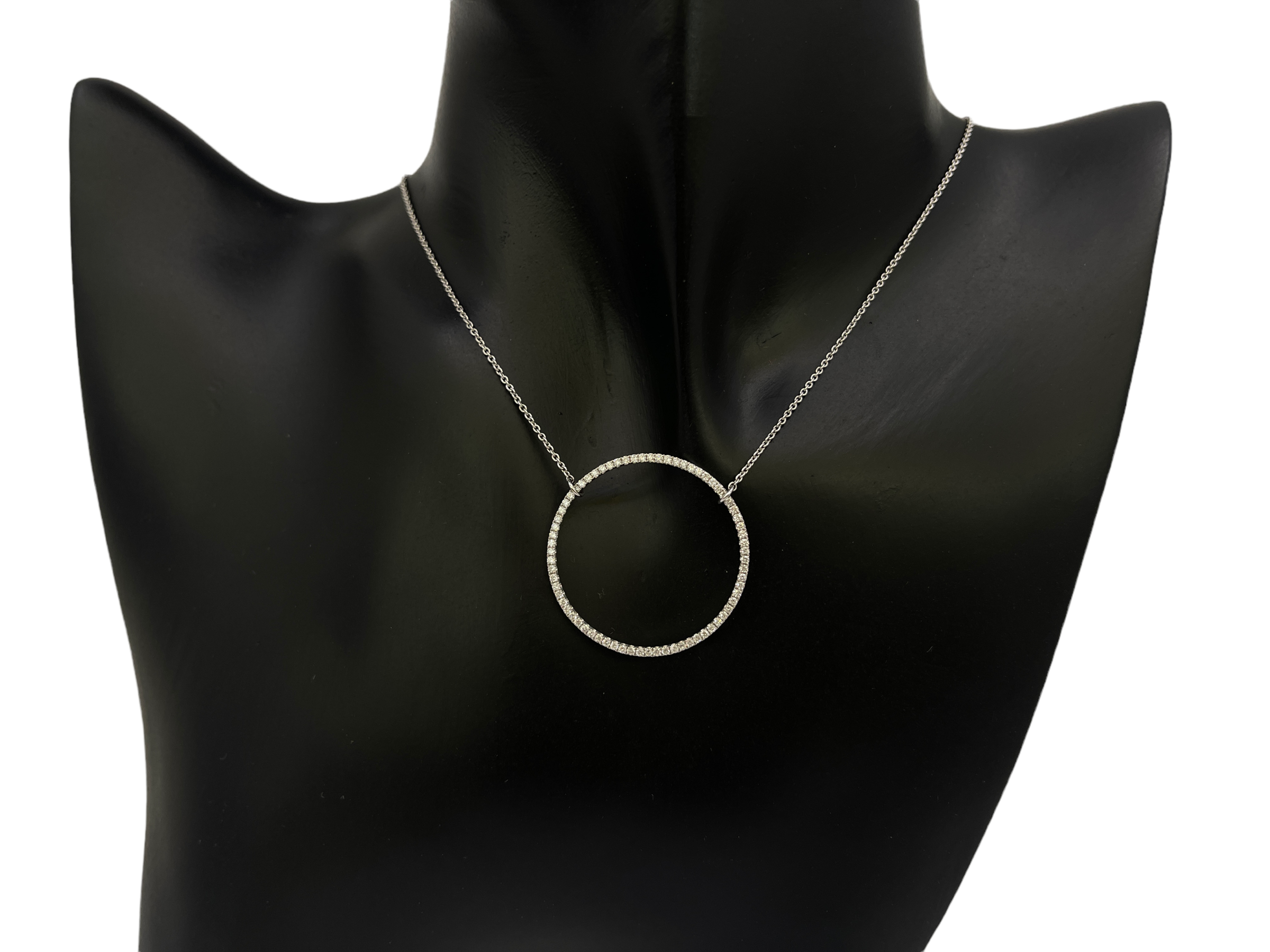 18K White Gold 0.50cttw Diamond Circle Pendant, 18"
