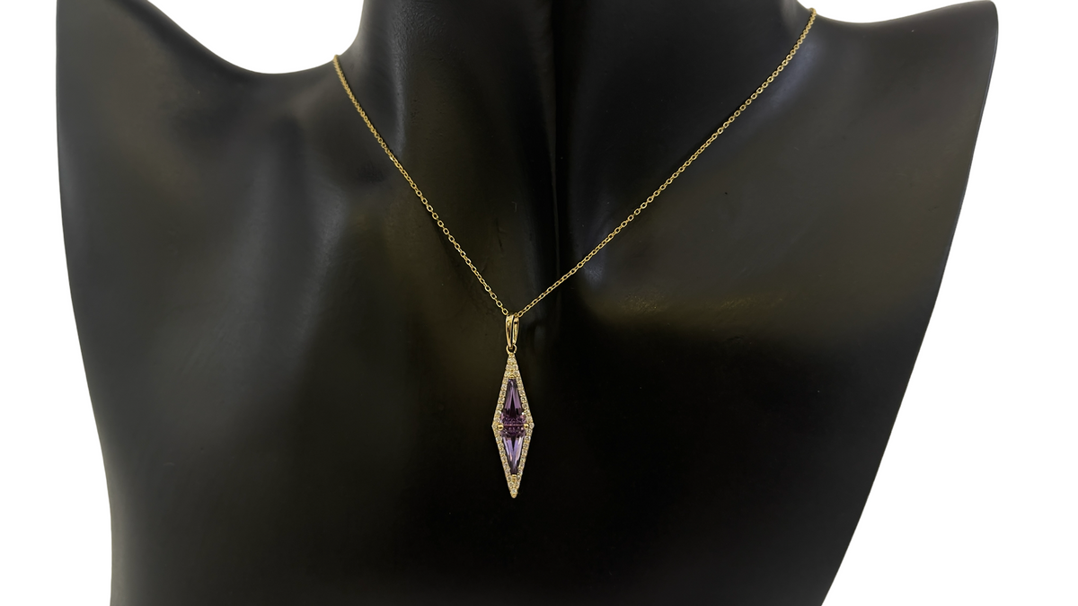 14K Yellow Gold 0.92cttw Amethyst and 0.20cttw Diamond Necklace - 18 Inches