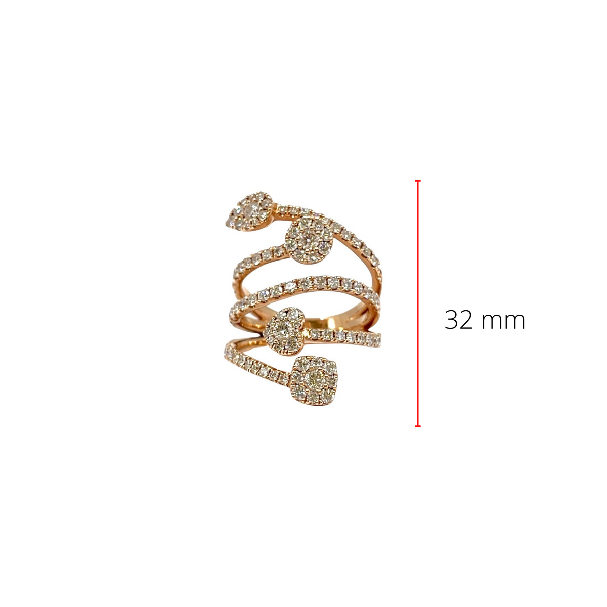 Anillo con forma elegante de diamantes de 1,67 quilates en oro rosa de 14 quilates, tamaño 6,5