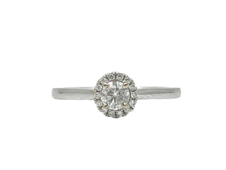 18K White Gold 0.31cttw Round Brilliant Cut Diamond Halo Engagement Ring, size 6.5