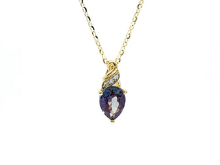 10K Yellow Gold 8x6mm Pear Cut Created Alexandrite and 0.01cttw Diamond Pendant, 18"
