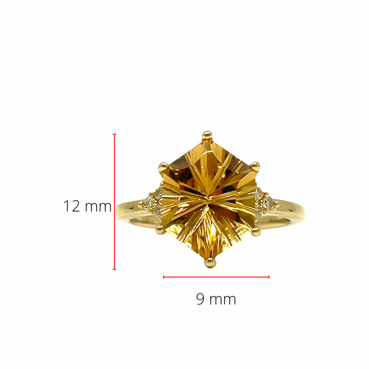 Anillo de oro amarillo de 10 quilates con citrino genuino de 3,00 quilates y diamante de 0,07 quilates, talla 6,5