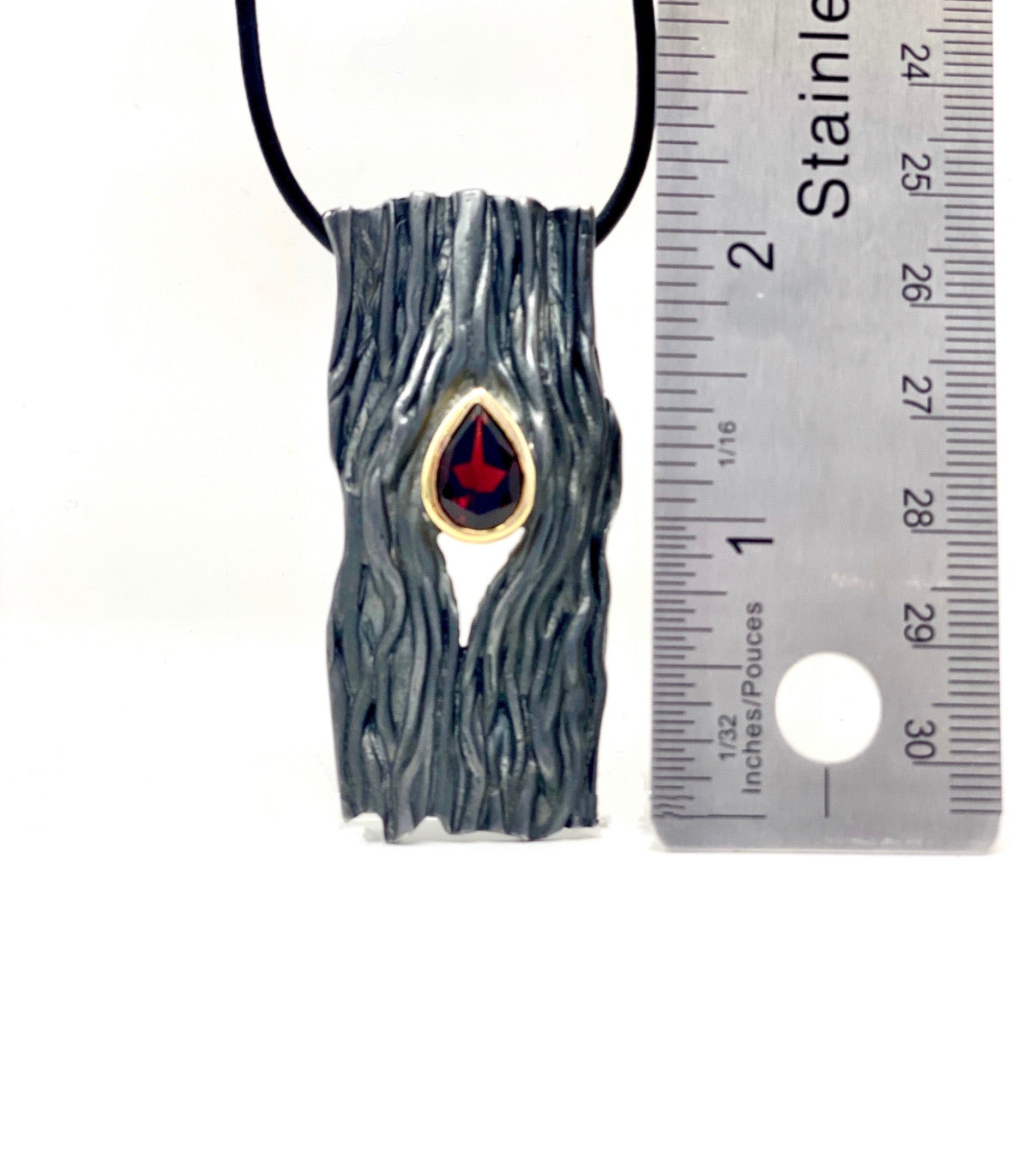 Silver and 18K Yellow Gold Plated Garnet Pendant, 18&quot;