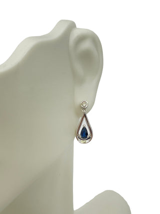 10K White Gold 0.70cttw Genuine Sapphire and 0.08cttw Diamond Dangle Earrings
