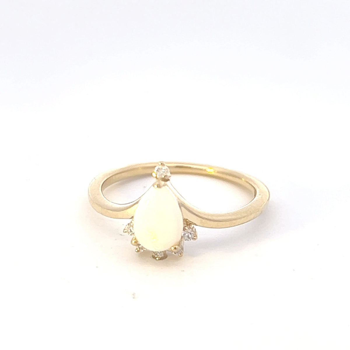 Anillo de oro amarillo de 10 quilates con ópalo y diamantes, tamaño 6,5