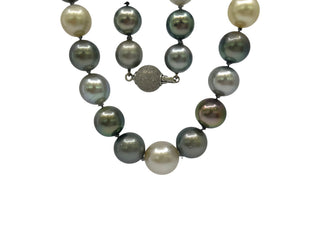 14K White Gold 10-13mm Multi Color Tahitian Pearl Strand - 18"