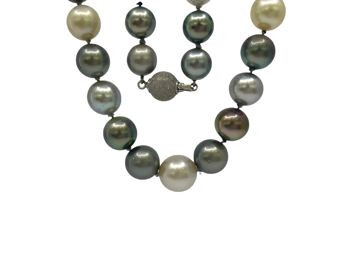 14K White Gold 10-13mm Multi Color Tahitian Pearl Strand - 18&quot;