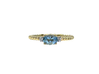 10K Yellow Gold 0.40cttw Genuine Oval Cut Aquamarine & 0.02cttw Diamond Ring
