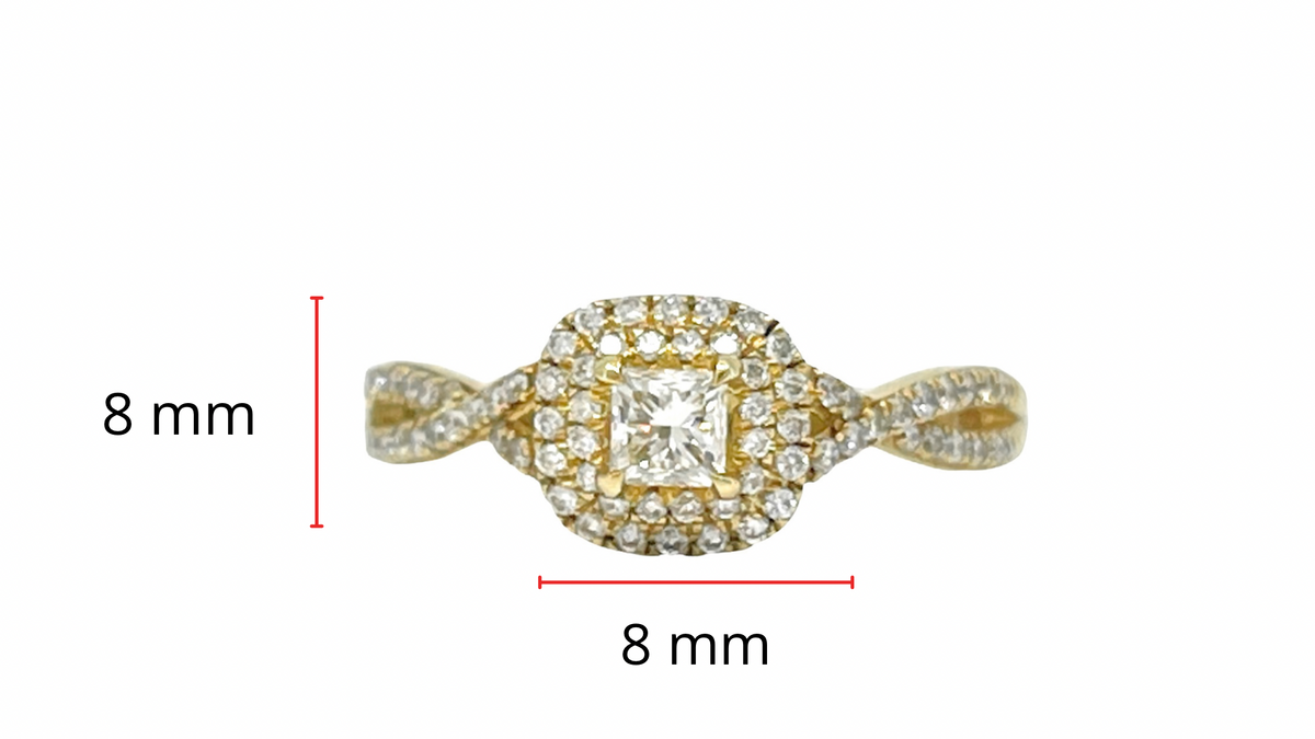 Anillo de compromiso con halo de diamantes de 0,50 quilates en oro amarillo de 10 quilates, tamaño 6,5