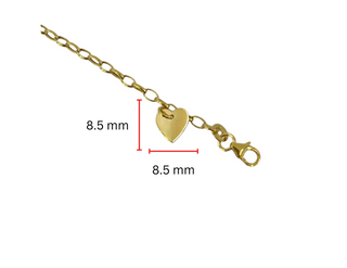 Pulsera de oro amarillo de 10 quilates con colgante de corazón grabable, 6,0" 