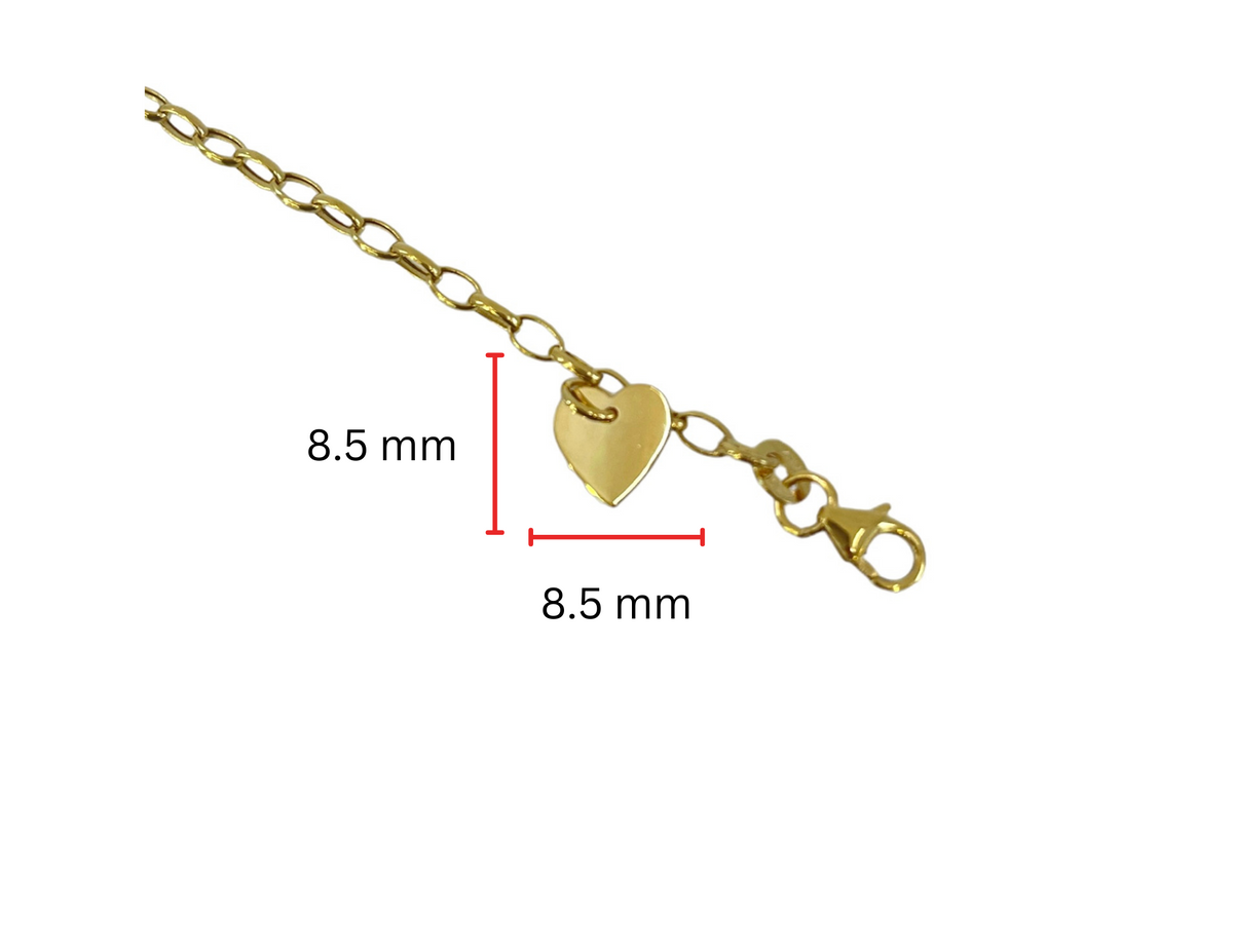 Pulsera de oro amarillo de 10 quilates con colgante de corazón grabable, 6,0&quot; 