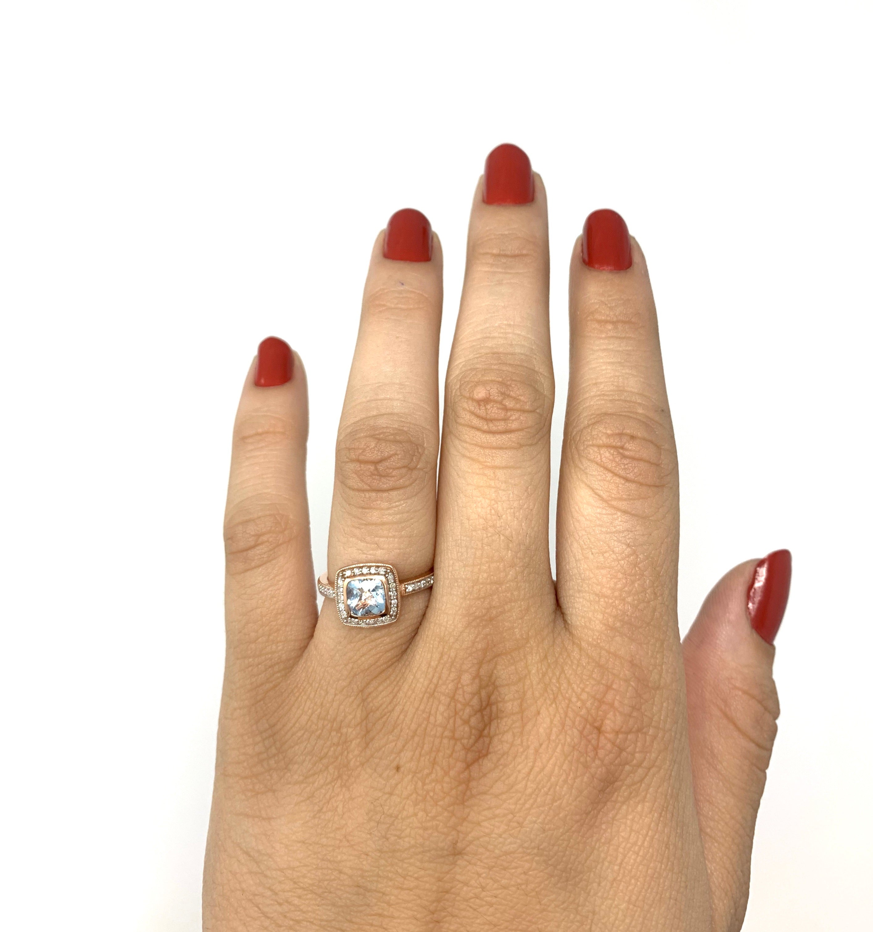 10K Rose Gold BLue Topaz & Diamond Ring- Size 6.5